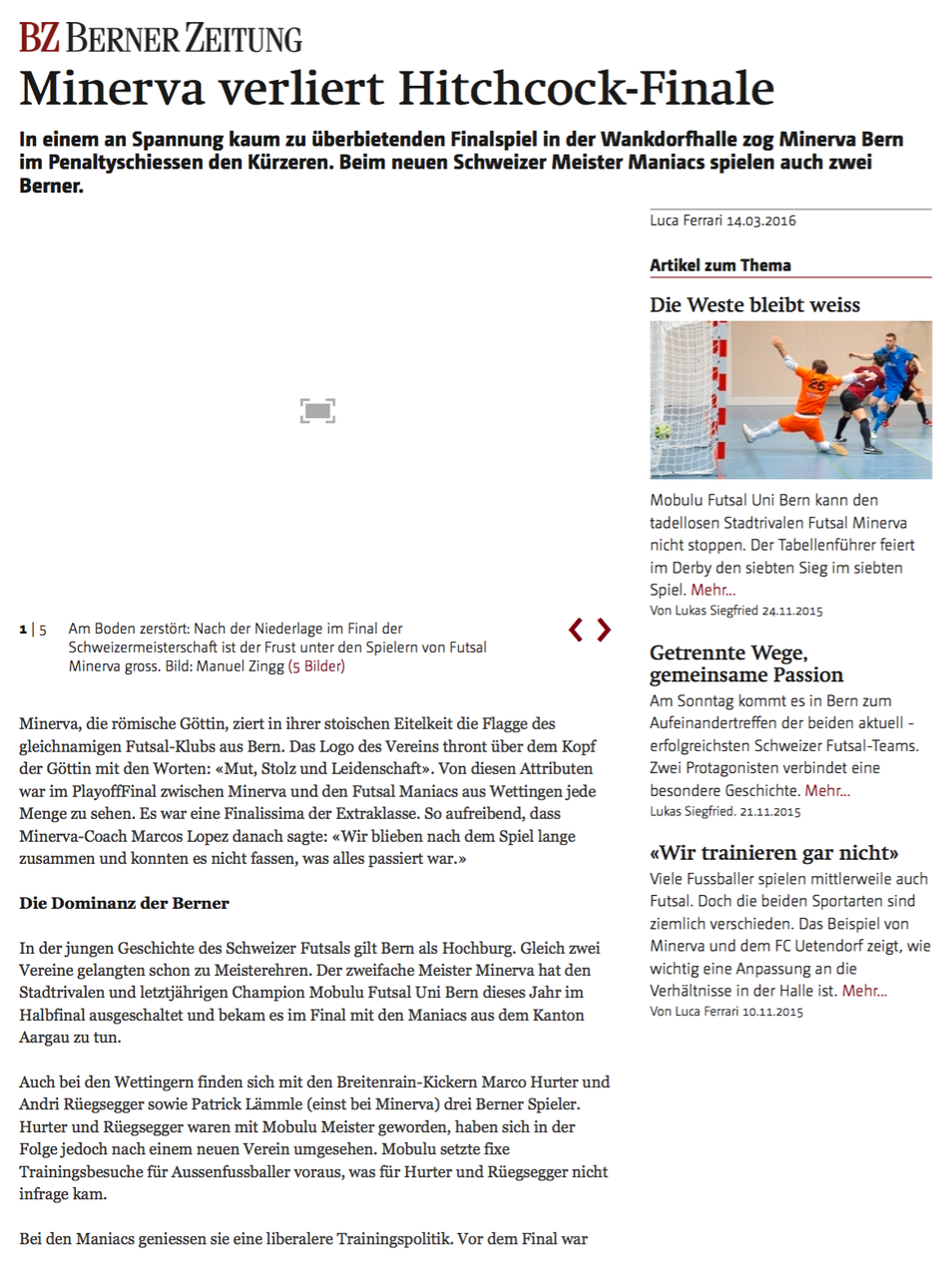 Berner Zeitung BZ - 14. März 2016 - S. 1