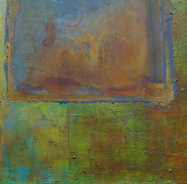 30cm x 30cm, Rostiges Grün, Rostarbeit auf Leinwand