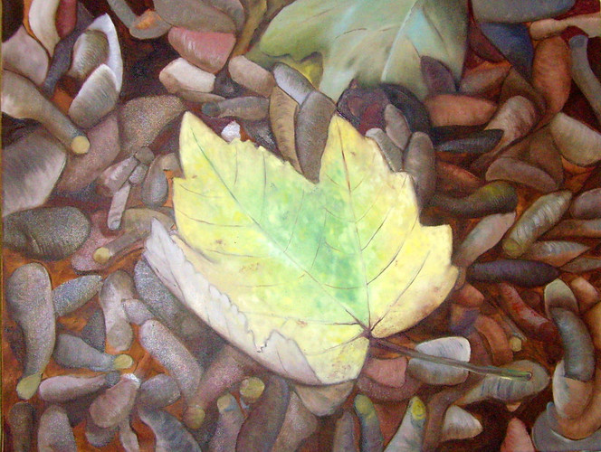57cm x 74cm, Blätterfall, Öl auf Leinwand