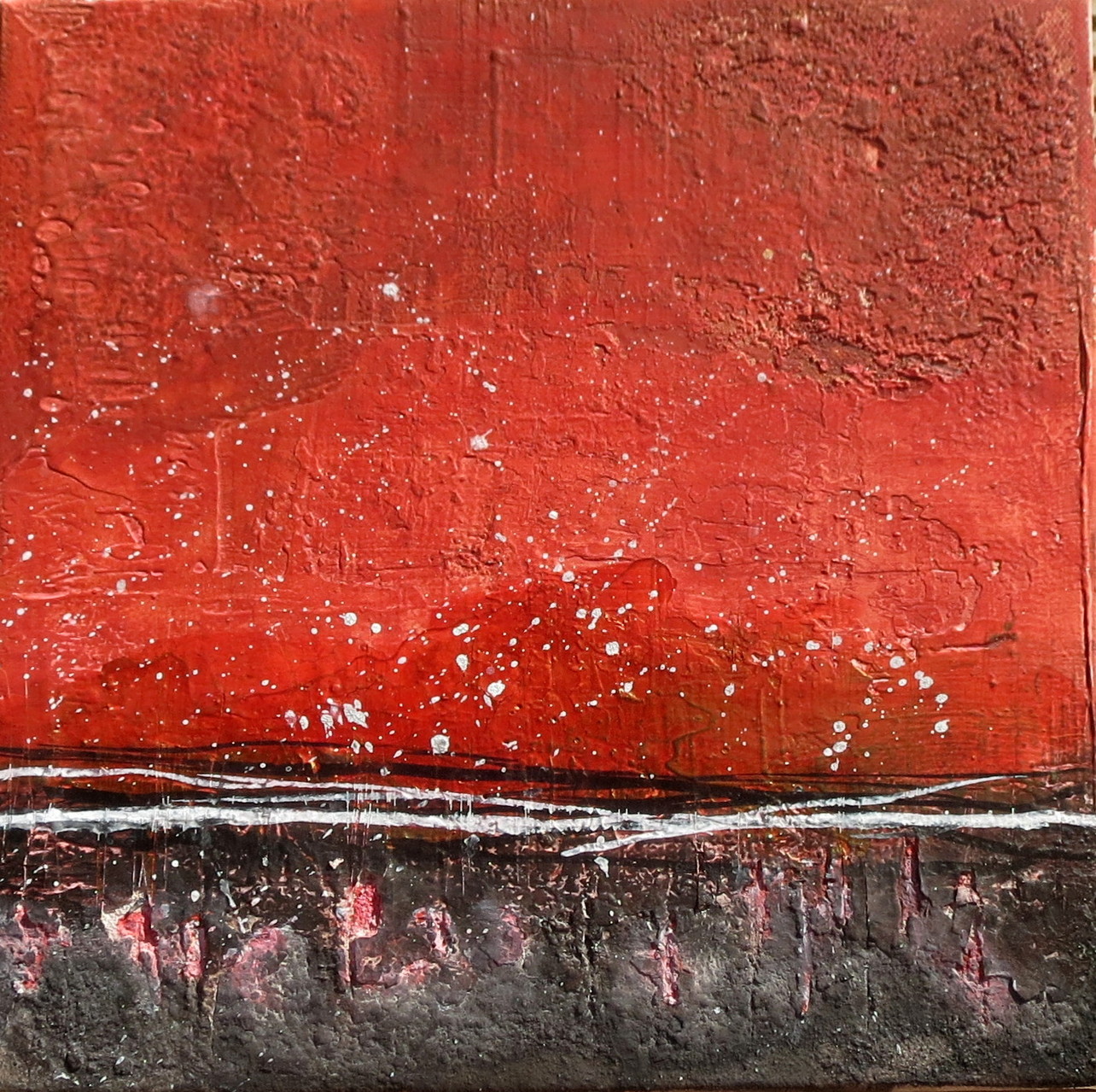 Himmelsrot, 30cm x 30cm, Mixed Media auf Leinwand