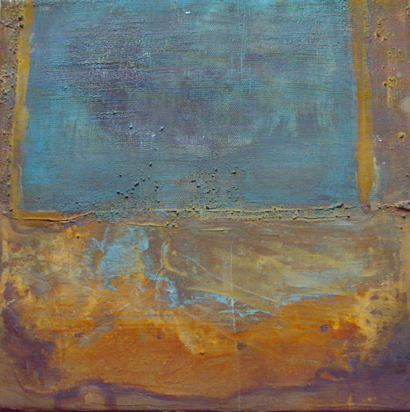 30cm x 30cm, Rostiges Blau, Rostarbeit auf Leinwand