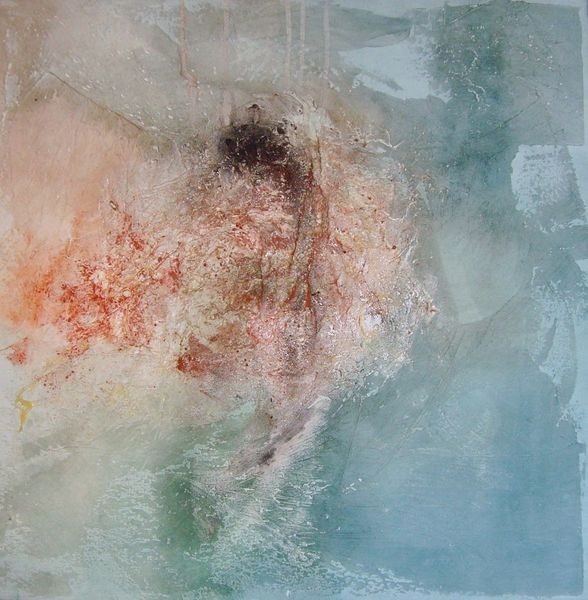 N°14 - 50cm x 50cm x 3,8cm, Blaue Explosion, Materialmix auf Leinwand