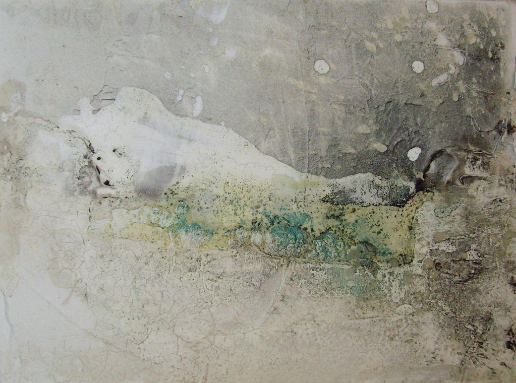 N°18 - Verwehungen, 30cm x 40cm x 3,8cm, Materialmix auf Leinwand