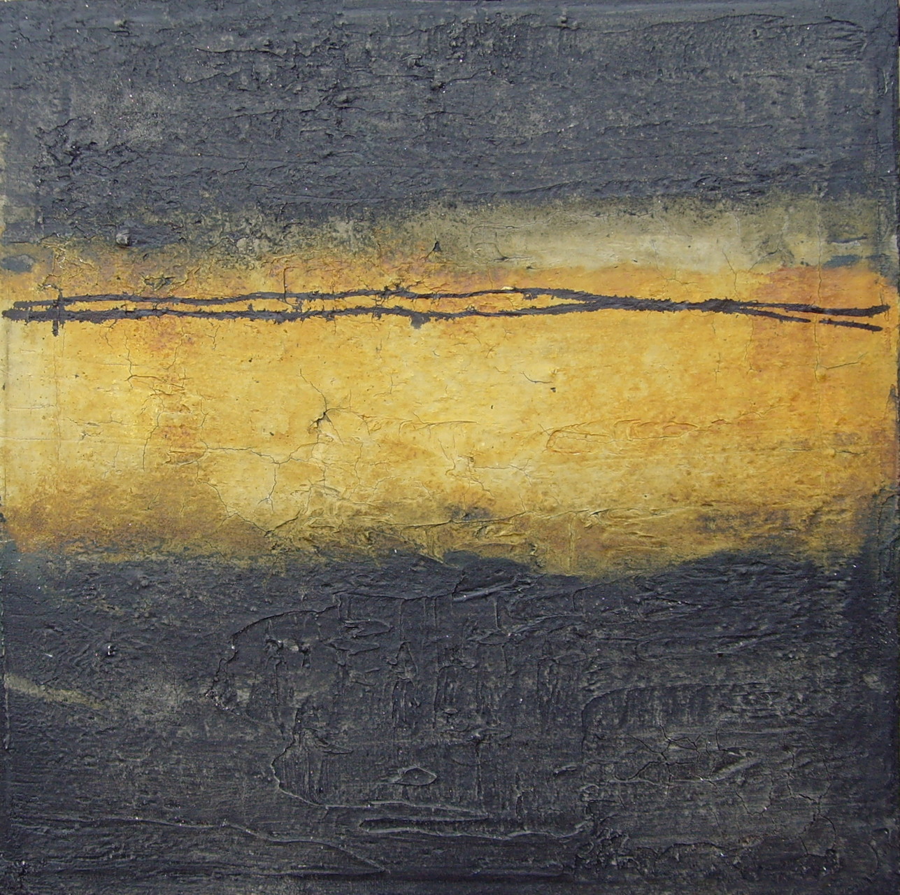 Ocker - Schwarz, 40cm x 40cm, Mixed Media