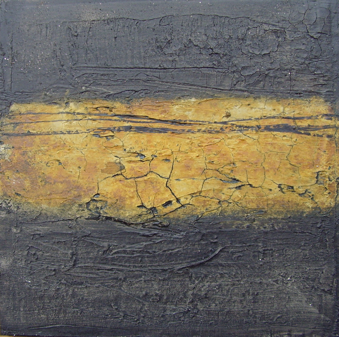 Ocker - Schwarz, 40cm x 40cm, Mixed Media
