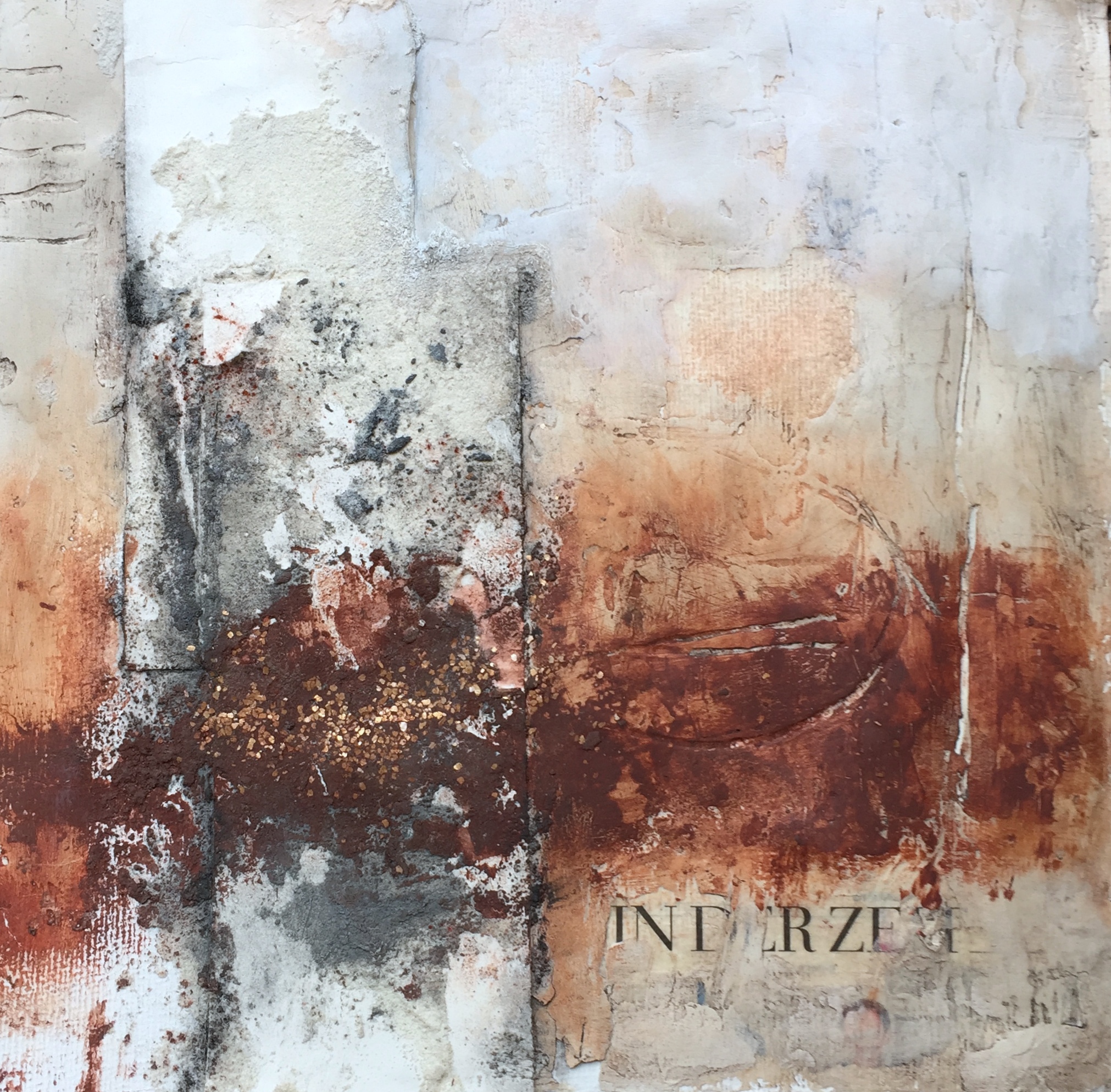 In der Zeit, Mixed Media auf Büttenpapaier, 32,5 x 32,5 cm