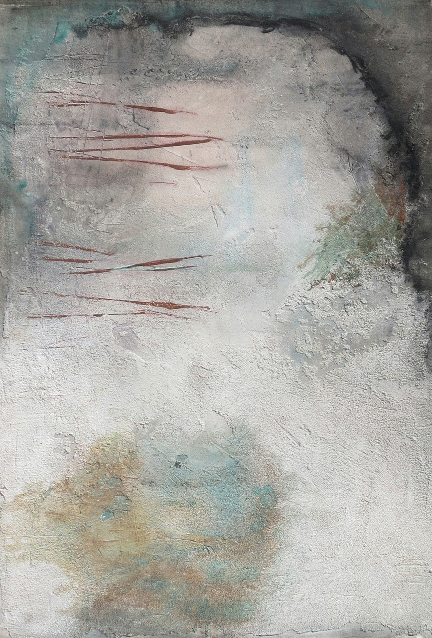 Eishöhle, 35cm x 53cm. Malkarton, Mixed Media