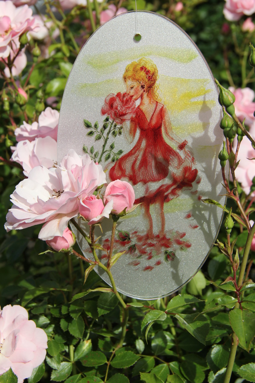 Fensterbild Edelrosenfrau Blumenfrau Edelrose
