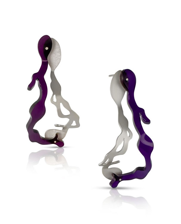 Denisa Piatti-Large Seaweed post earrings-Silber, Plexiglas