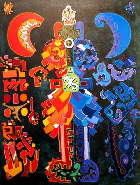 Sol y Luna II 54x74 cm, acrylique et pastel sur lin, 2010.