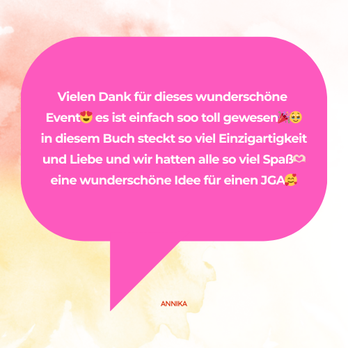 Kundenbewertung JGA Brautbuch Workshop Köln – Annika