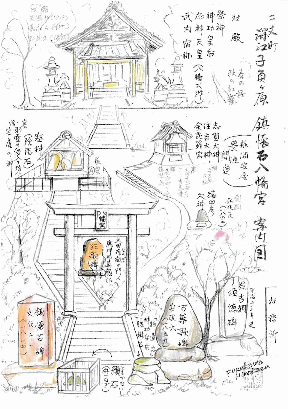 鎮懐石八幡宮の境内案内のイラスト