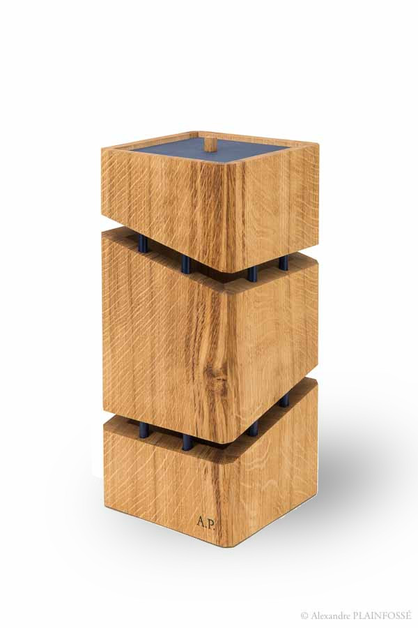 Coffret en chêne et acier.