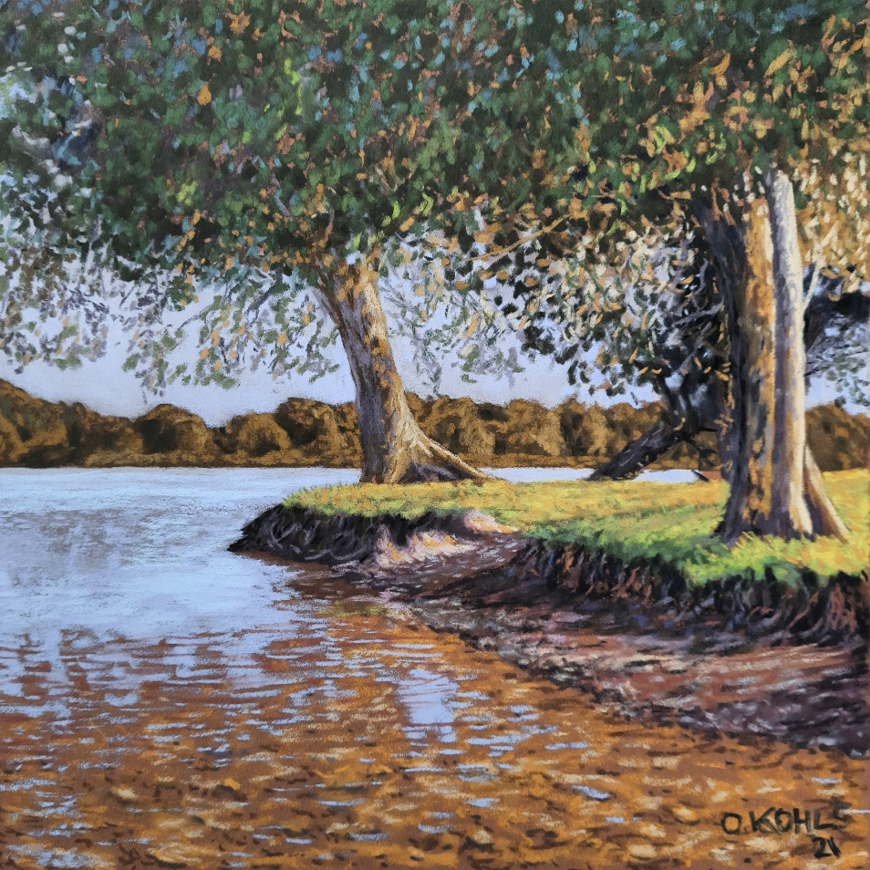 Spätsommer am kleinen Plöner See, Pastell, 40x40 cm, 2021