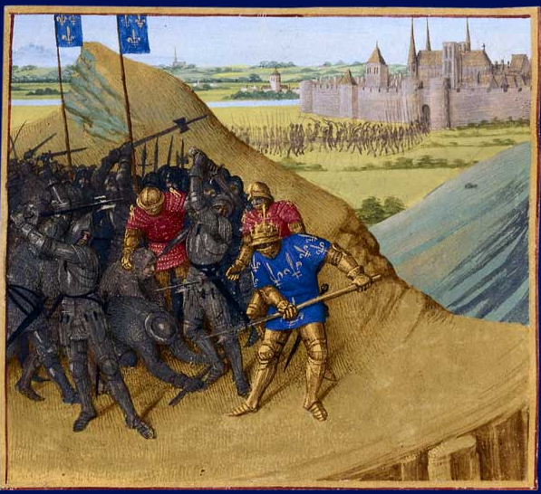 Fig. 1 : L’assaut de Tours par Philippe Auguste. Miniature de Jean Fouquet, illustrant Les Grandes chroniques de France (vers 1460, BnF, ms. fr. 6463)