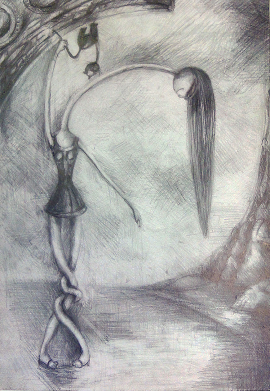 Die Welt der Michelle Doré "Morgensport", Bleistift auf Papier, 42 x 29,7 cm, Haider Al-Zubaidi,  2009