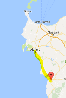 trajet vélo j2 entre alghero et bosa