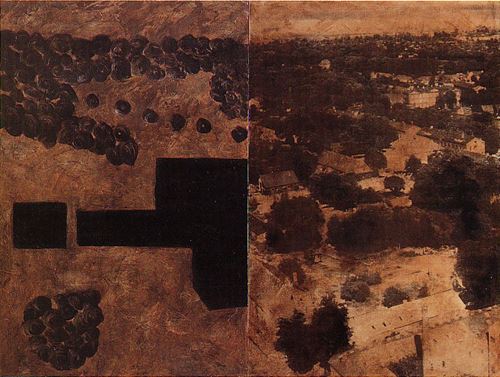 ETAT DE LIEUX, Copenhague, 1996, technique mixte sur bois, 120 cm x 160 cm.