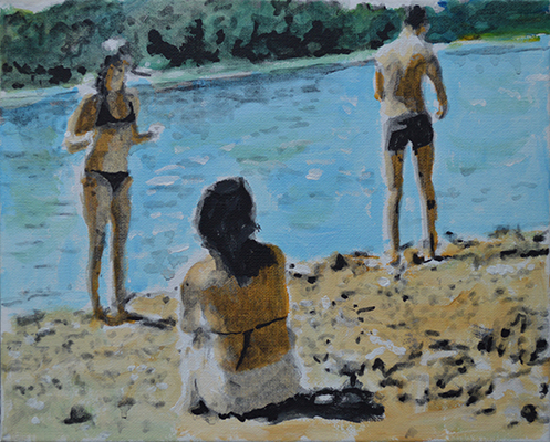 Un dimanche au lac des Settons, 2019, acrylique sur toile, 24 cm x 30 cm