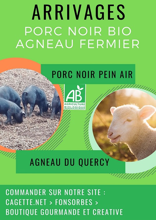 arrivage en boutique d'agneau fermier du Quercy et porc noir bio du Comminges