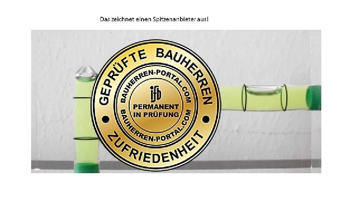 Qualitätssiegel "GEPRÜFTE BAUHERREN-ZUFRIEDENHEIT" als Merkmal auf Homepages guter Bauunternehmen