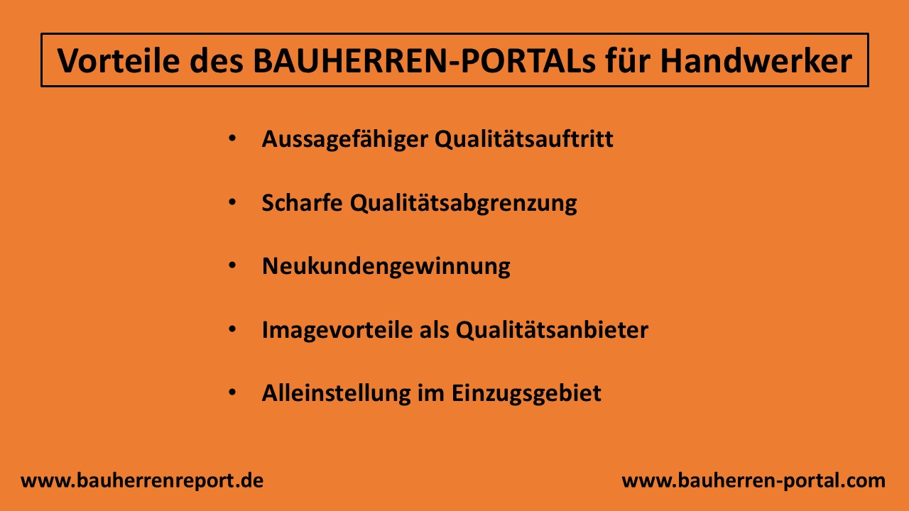 Vorteilsbilanz der Qualitätsplattform BAUHERREN-PORTAL für Handwerksbetriebe