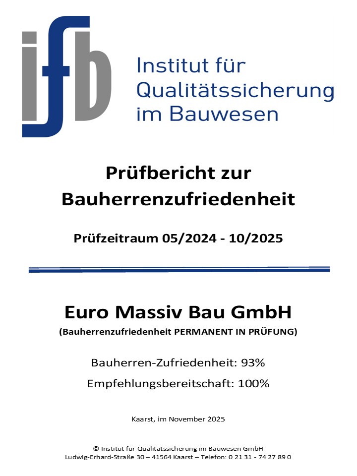 EURO MASSIV BAU GMBH ist aus Sicht seiner Bauherren auch 2025 ein Spitzenanbieter
