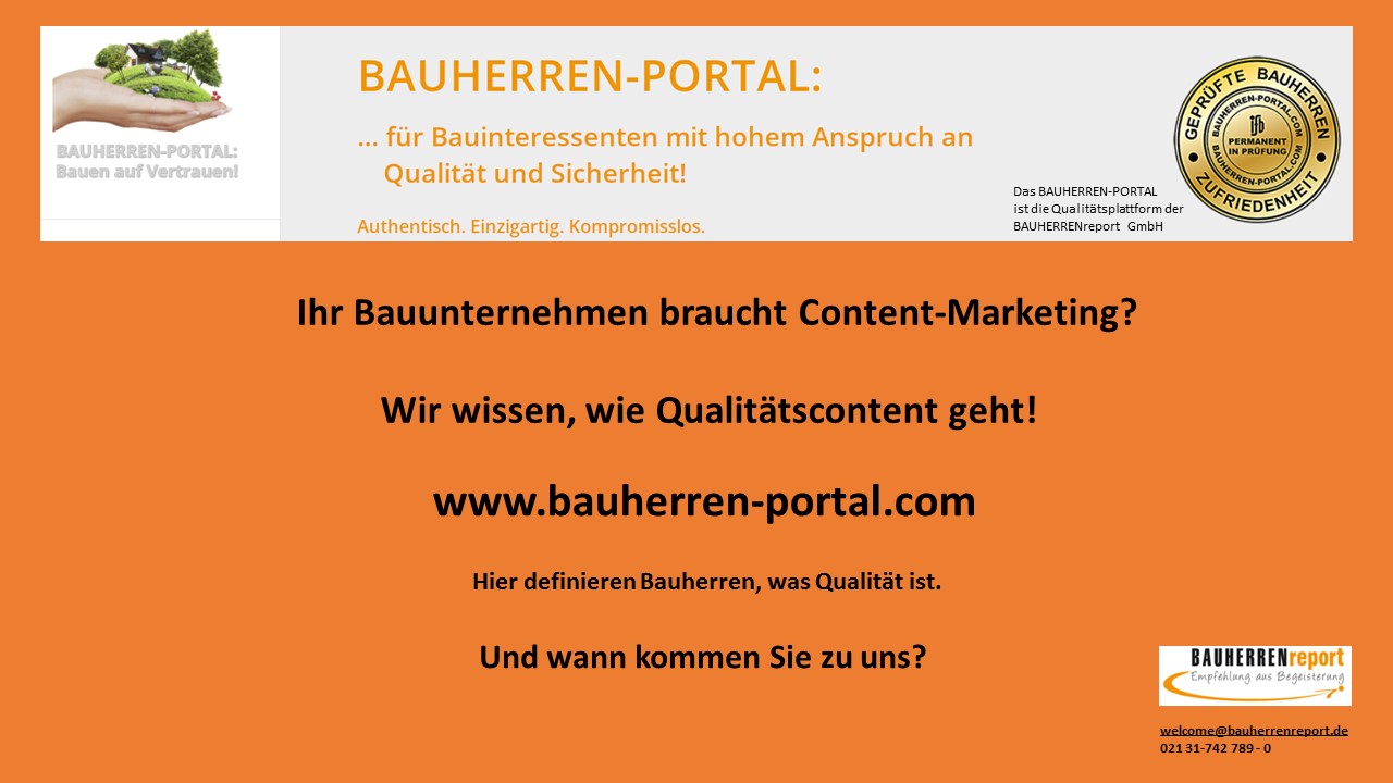 Über das BAUHERREN-PORTAL werden Bauunternehmen zu regionalen Qualitätsführern