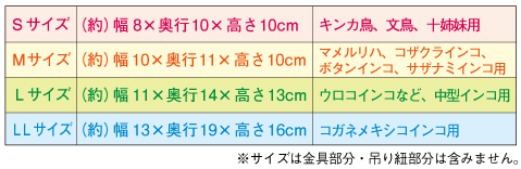 バードテント サイズ表