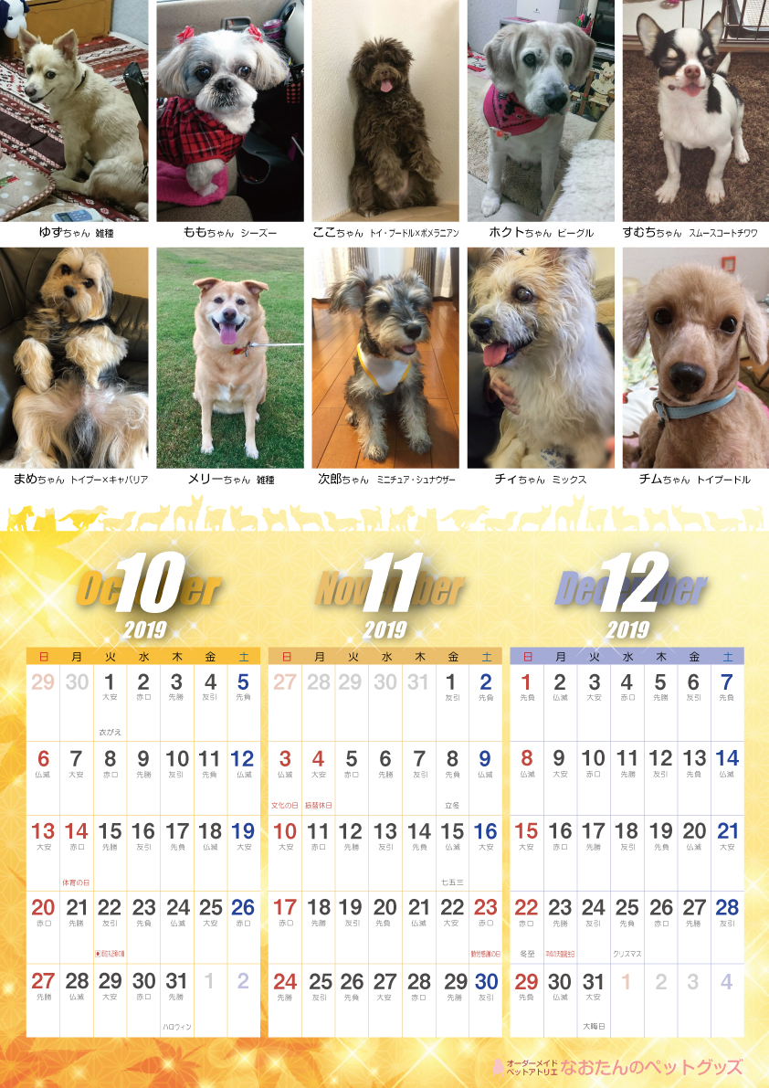 19年 犬づくし壁掛けカレンダー オーダーメイドアトリエ なおたんのペットグッズ 19年 犬づくし壁掛けカレンダー オーダーメイドアトリエ なおたんのペットグッズ
