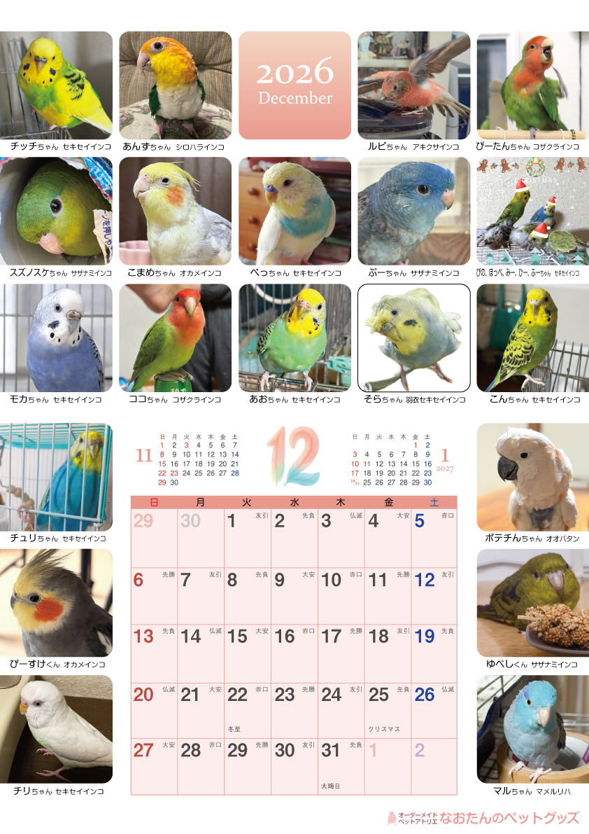 2026年鳥づくし壁掛けカレンダー12月