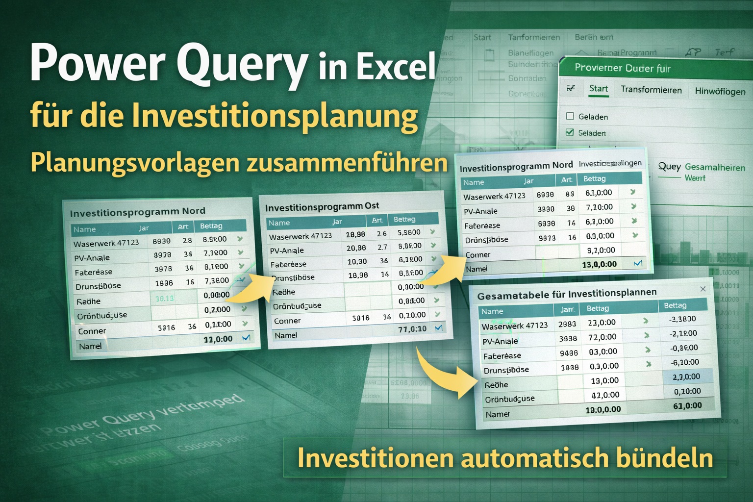 Power Query in Excel für die Investitionsplanung: Planungsvorlagen automatisch zusammenführen