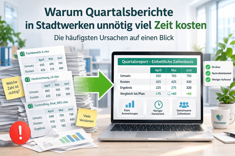 Warum Quartalsberichte in Stadtwerken unnötig viel Zeit kosten – und woran es meist wirklich liegt