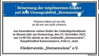 Sternenwiese Kaiserslautern e. V. - Anzeige Beisetzung