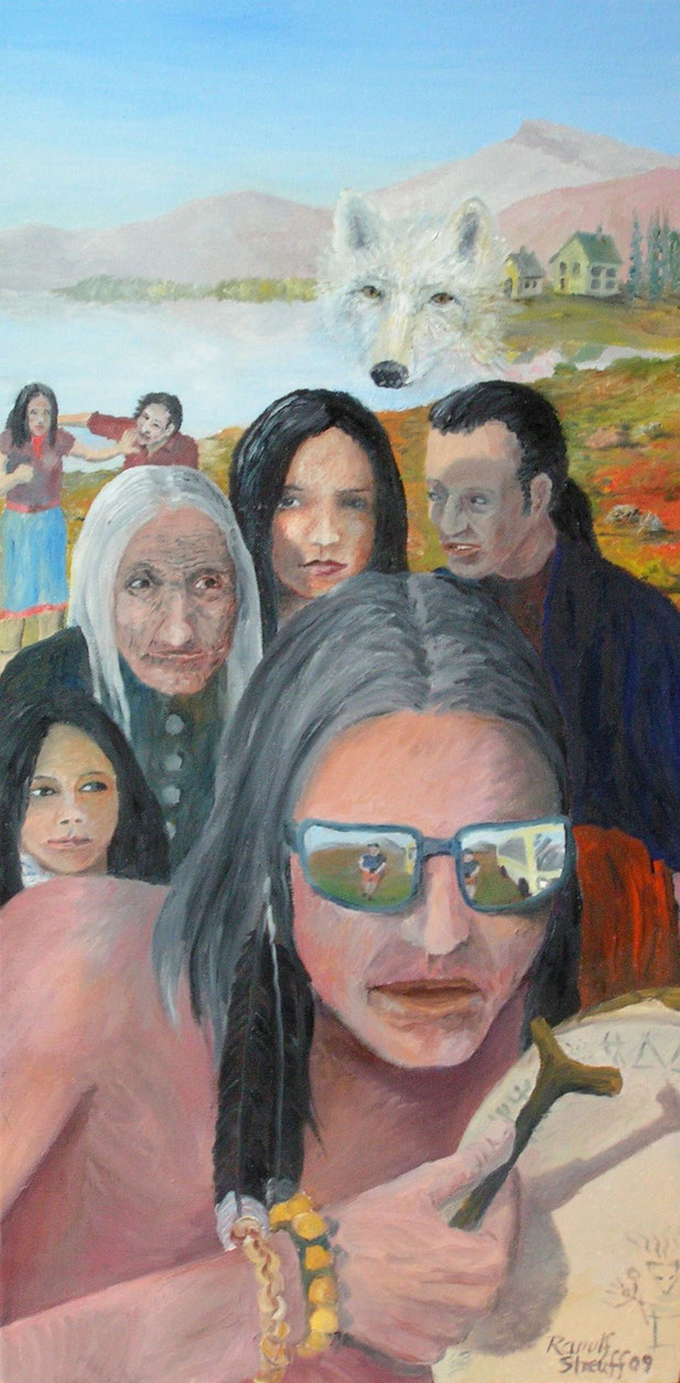 "Kein Wolf" tanzt für Touristen, 2009, Öl/Lw., 80 x 40 cm, 1100.-€
