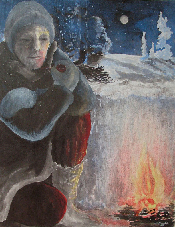  "Feuer im Schnee, 2005, Japantusche/Lw., 90 x 70 cm, 780.-