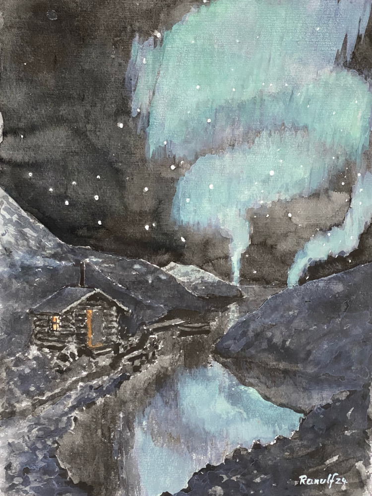 Hütte unter Nordlicht