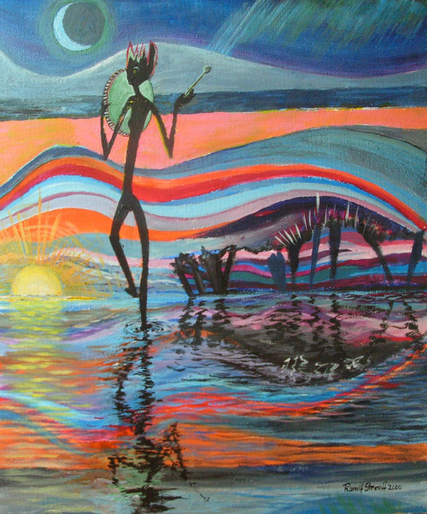 "Schamanentanz", 2000, Acryl/Hartfaserplatte, 82 x 68 cm, 900.- €