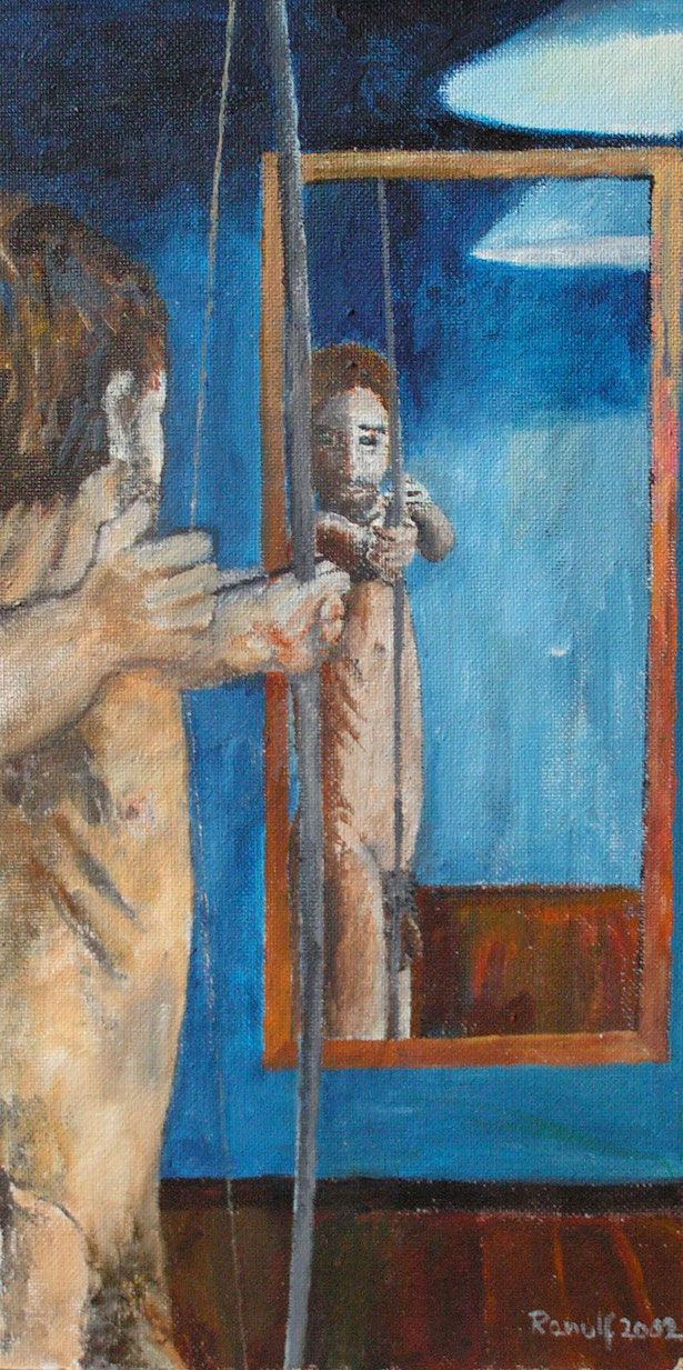  "Bogenschütze", 2002, Öl/Hartfaserplatte, 60 x 30,5 cm, 60,5 x 31 cm 480.- €