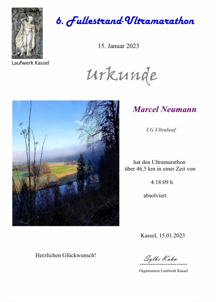Urkunde Fullestrand-Ultramarathon Kassel