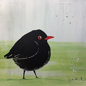 0115018  "Amsel": Acryl auf Holz 30 x 30 x 3 cm
