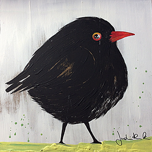 Art. Nr.: 18/120/18  L  I   "1Amsel": Acryl auf Holz 20 x 20 x 3 cm I Preis auf Anfrage I VERKAUFT