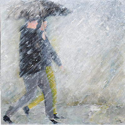 0339018  "walking in the rain": Acryl auf Leinwand 80 x 80 cm