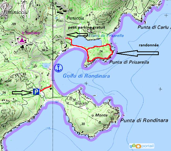 carte randonnée golfe de rondinara