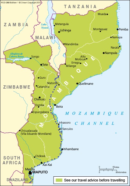 Unsere blaugepunktelte Route durch Mosambik
