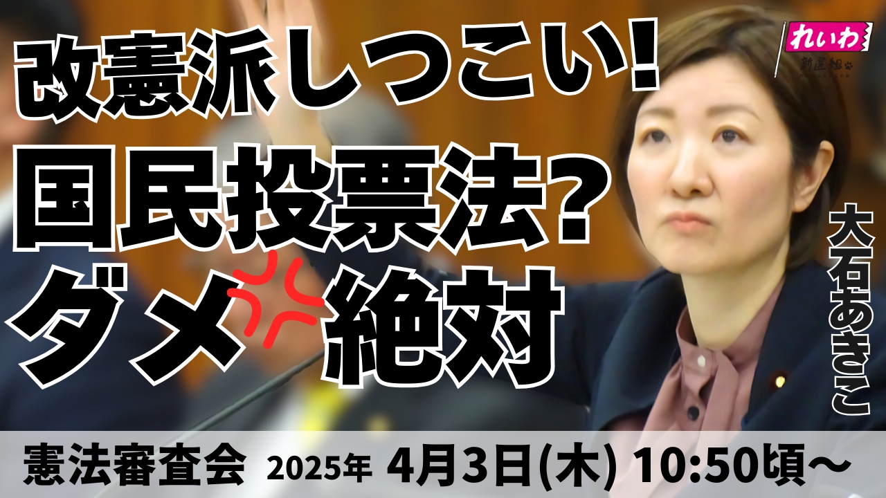 2025年4月3日【大石あきこ・憲法審査会】改憲派しつこい!国民投票法?ダメ絶対
