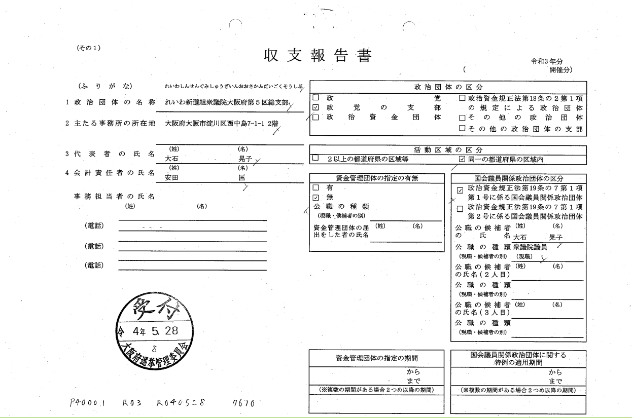 2021年度の収支報告書と文通費の使途