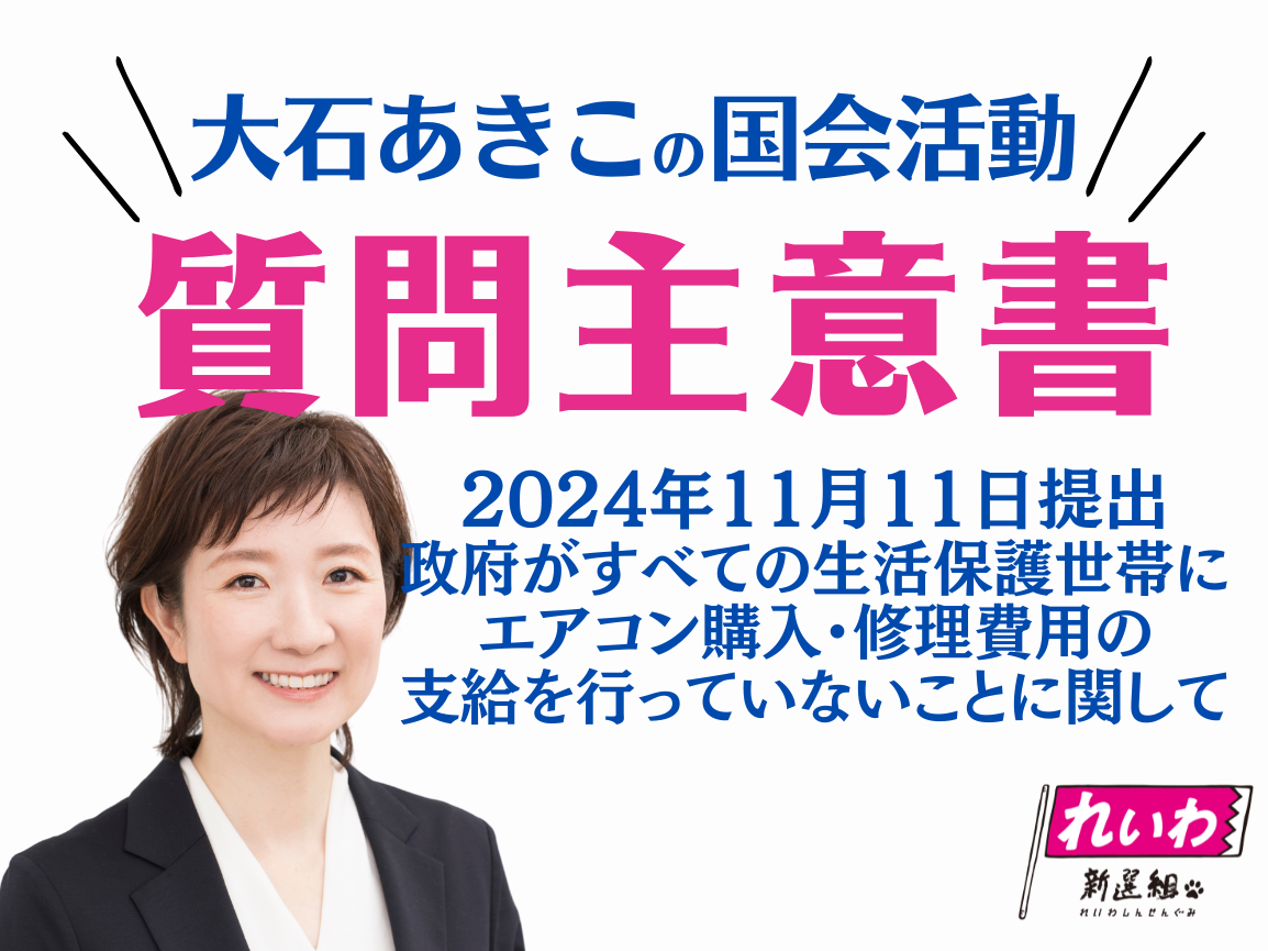 2024年11月11日【質問主意書】政府がすべての生活保護世帯にエアコン購入・修理費用の支給を行っていないことに関して