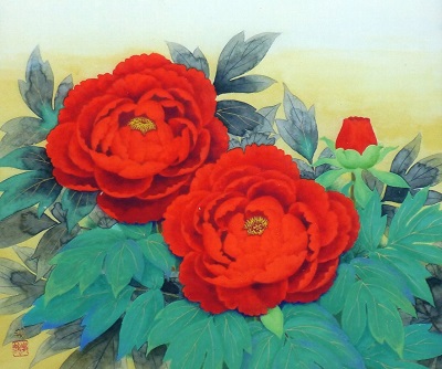 大矢十四彦　牡丹　リトグラフ 牡丹／大矢十四彦 (リトグラフ版画)