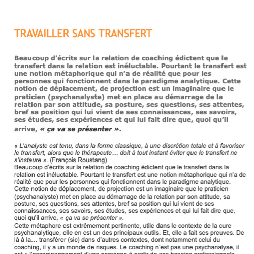 Travailler sans transfert en coaching
